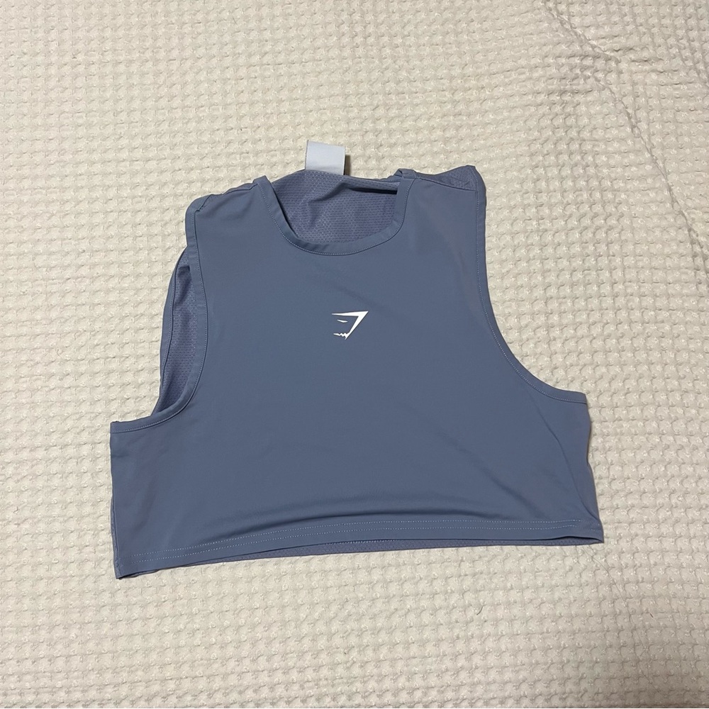 Gymshark White and Blue Raglan Crop Tank Top